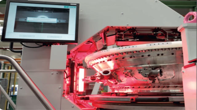 A turbine assembly is sent to a special rotary device for sampling
